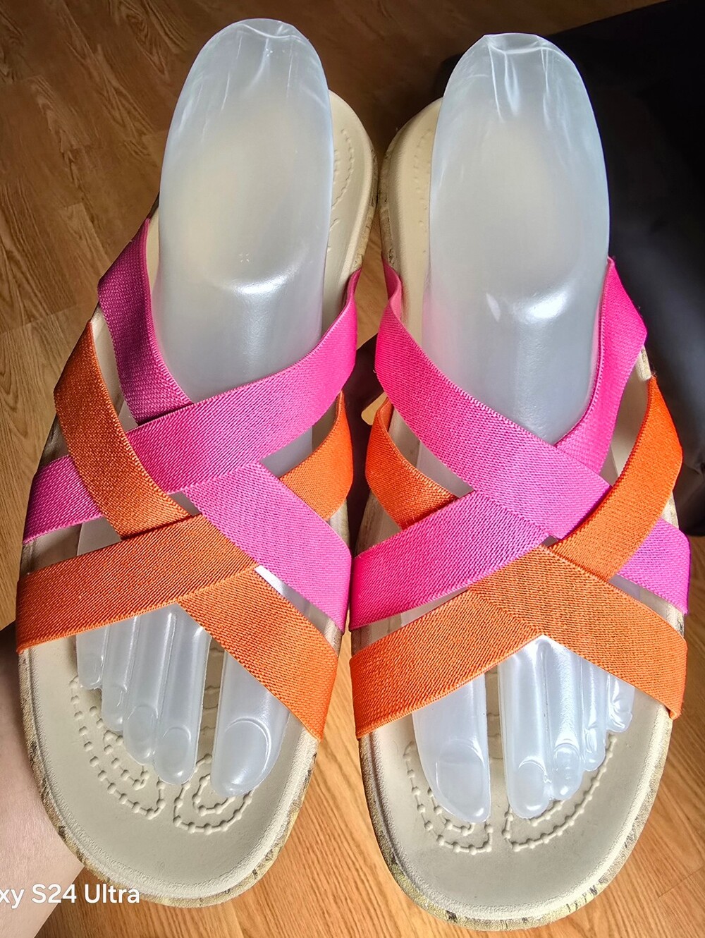 Sz 10 Women's CROCS EDIE STRETCH Strappy Pink/Orange Comfort Sandals - Picture 5 of 5